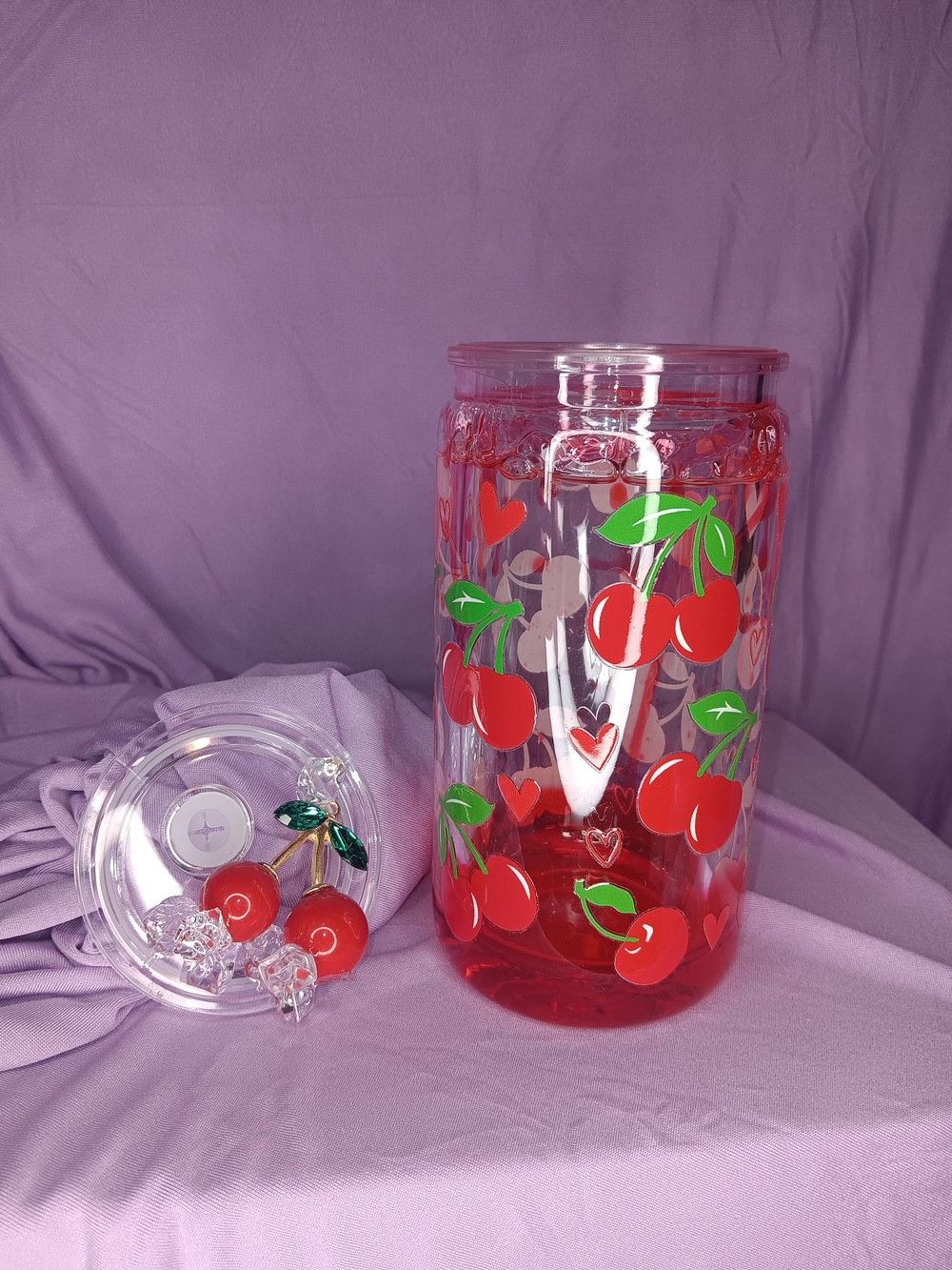 Cherry Print Plastic Snowglobe Cup